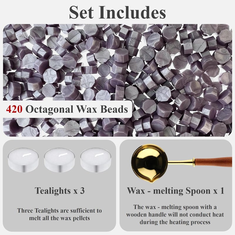 Cazzon 420 Pcs Vintage Wax Sealing Beads for Wax Seal Stamp, Antique Decor for Wedding Invitations, Envelope, Letters, DIY Crafts Gift Wrap (Purple B) - Image 2